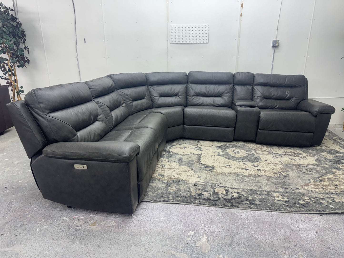 Charcoal Gray 6-Piece Modular Leather Sofa with 3 Electric Recliners