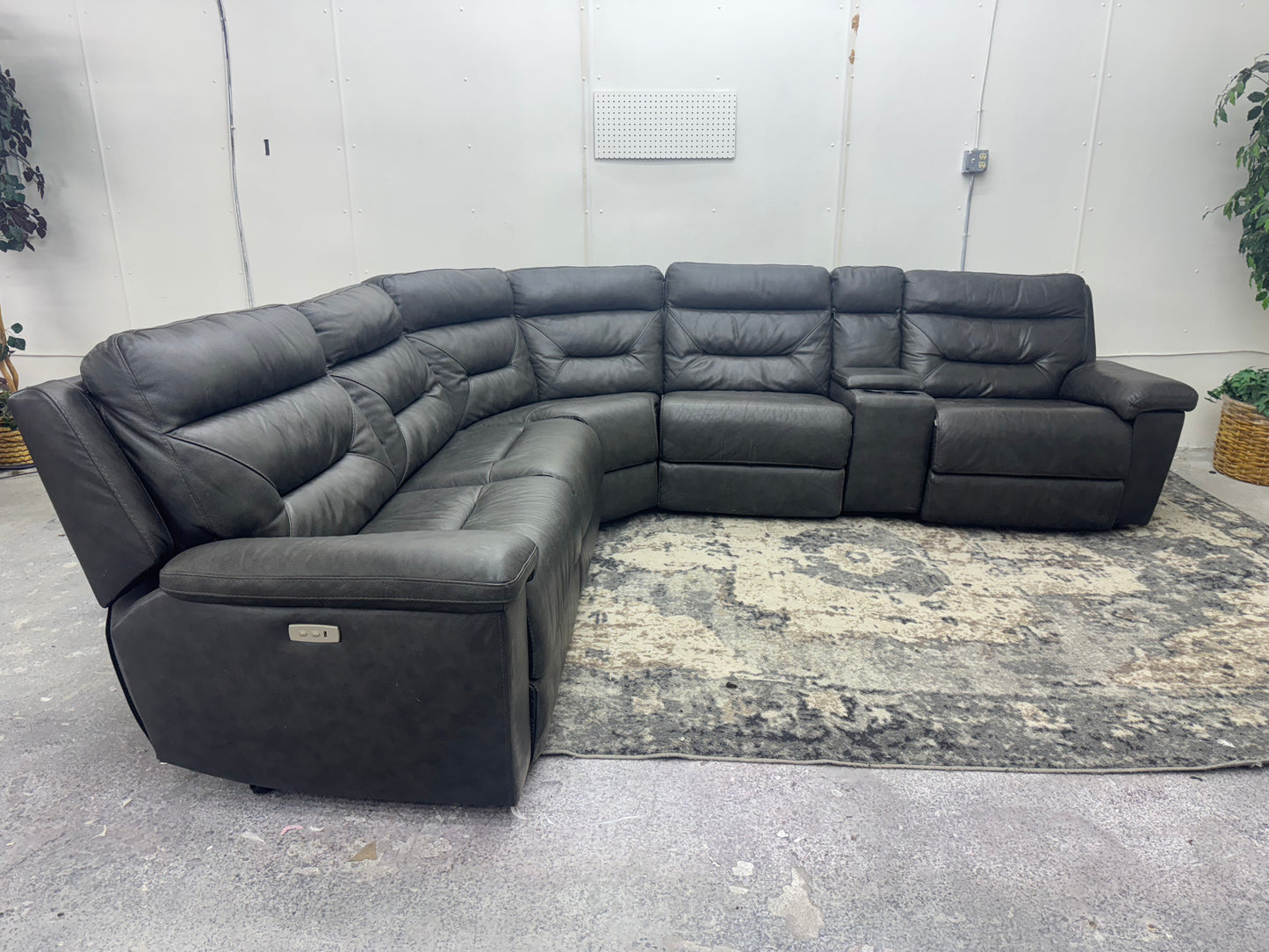 Charcoal Gray 6-Piece Modular Leather Sofa with 3 Electric Recliners