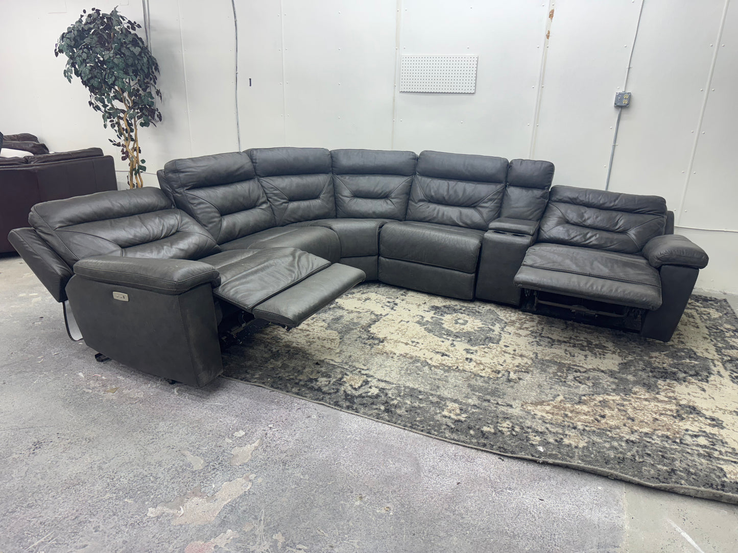 Charcoal Gray 6-Piece Modular Leather Sofa with 3 Electric Recliners