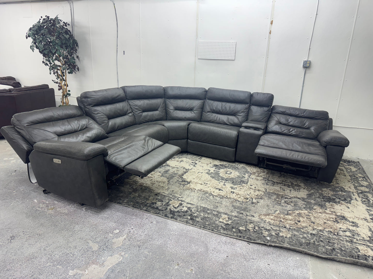 Charcoal Gray 6-Piece Modular Leather Sofa with 3 Electric Recliners