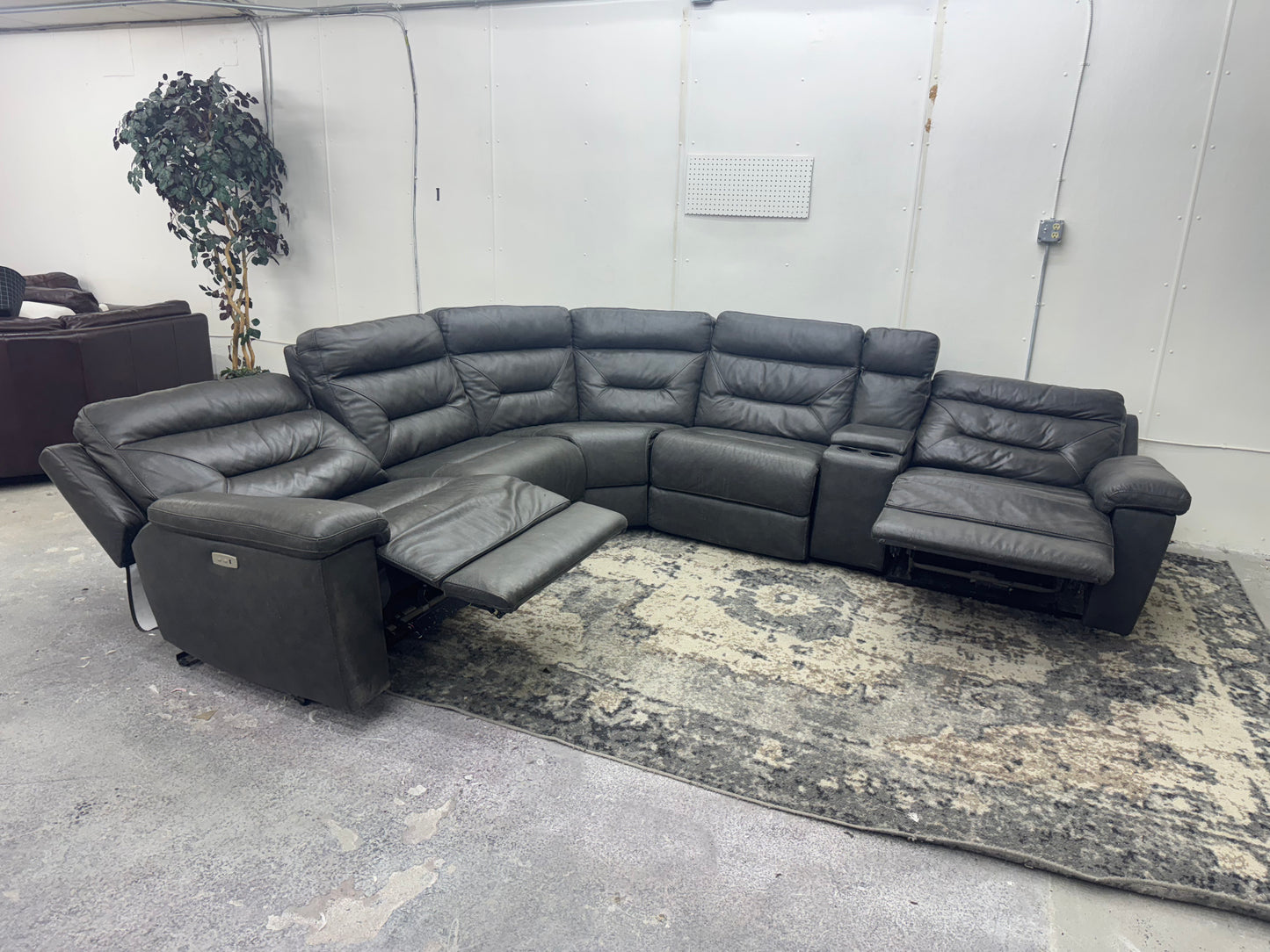 Charcoal Gray 6-Piece Modular Leather Sofa with 3 Electric Recliners