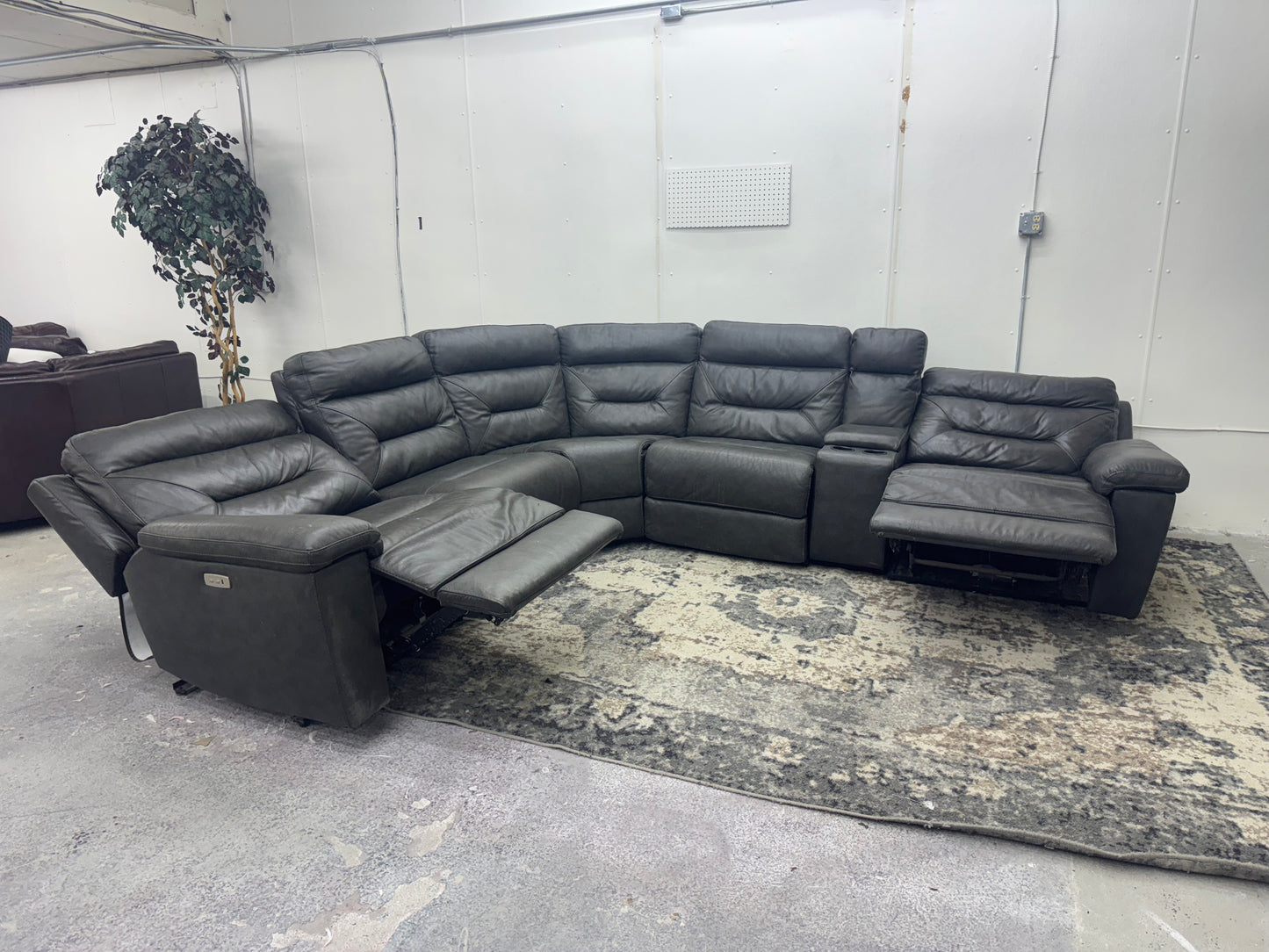 Charcoal Gray 6-Piece Modular Leather Sofa with 3 Electric Recliners