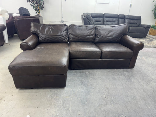 Brown Ethan Allen L Shape Leather Sofa