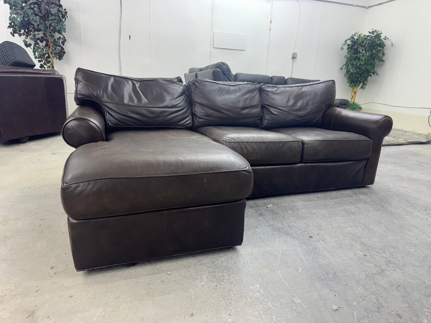 Brown Ethan Allen L Shape Leather Sofa