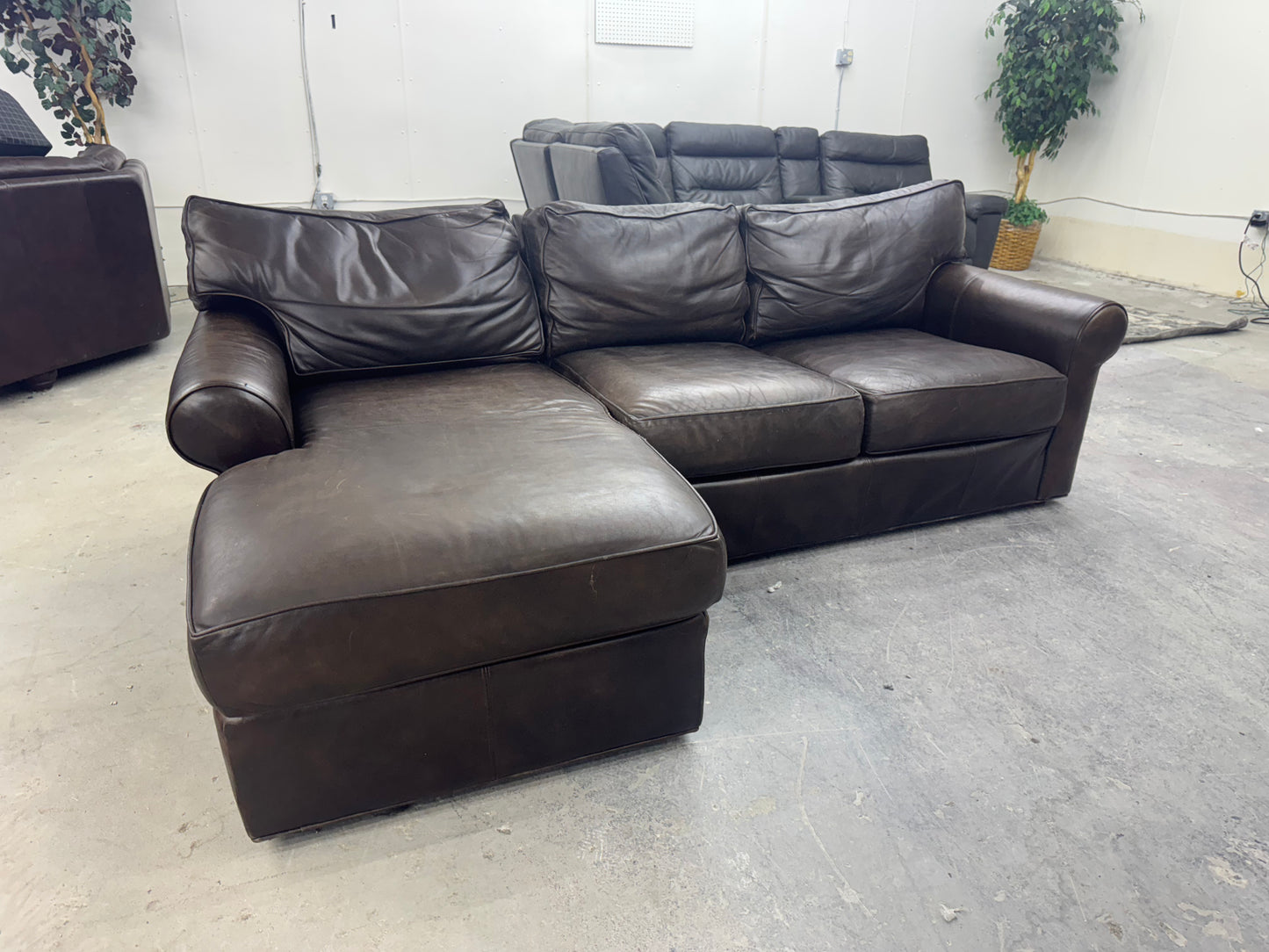 Brown Ethan Allen L Shape Leather Sofa