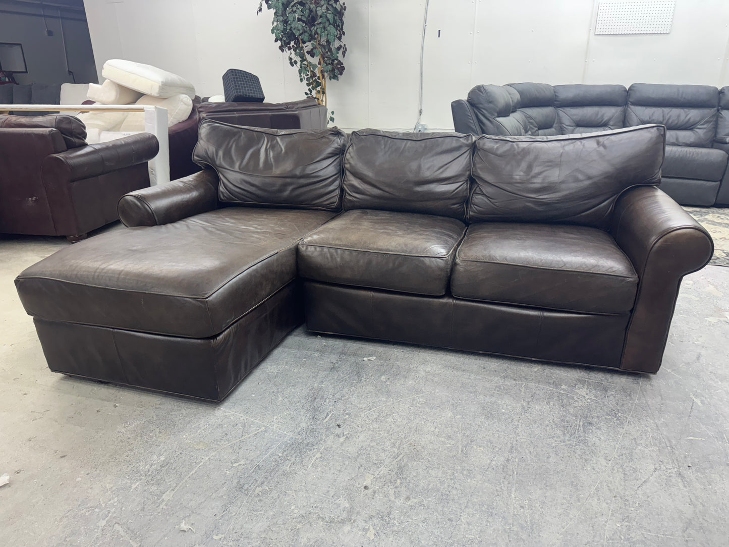 Brown Ethan Allen L Shape Leather Sofa
