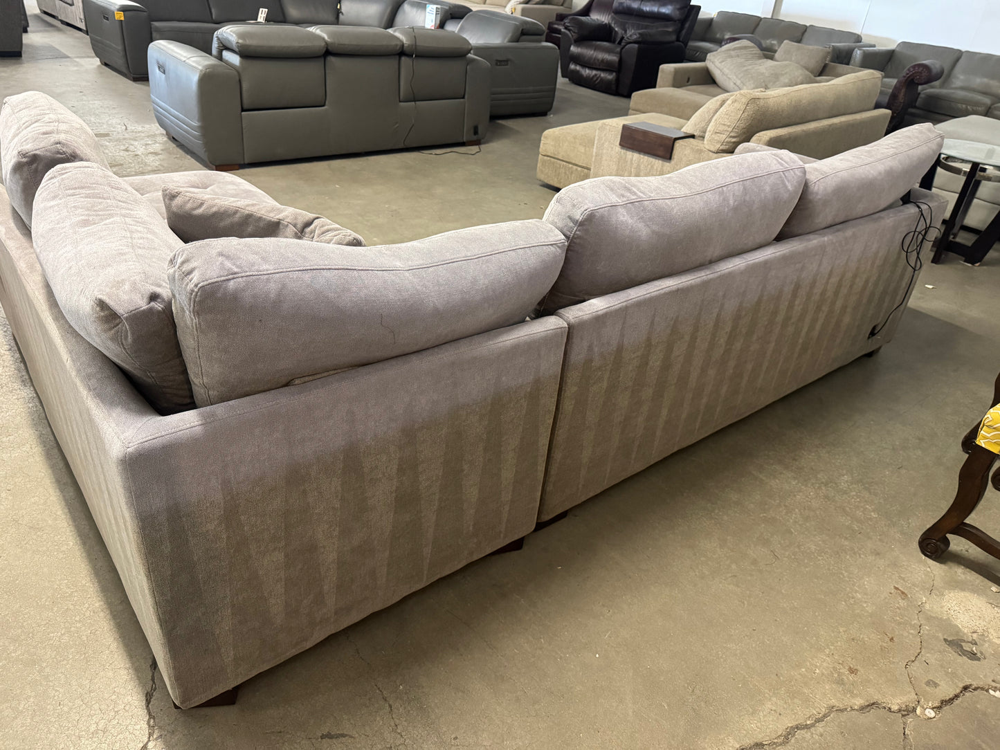 Gray L-Shaped Sectional with Two Electric Recliners (Sun fading on back)
