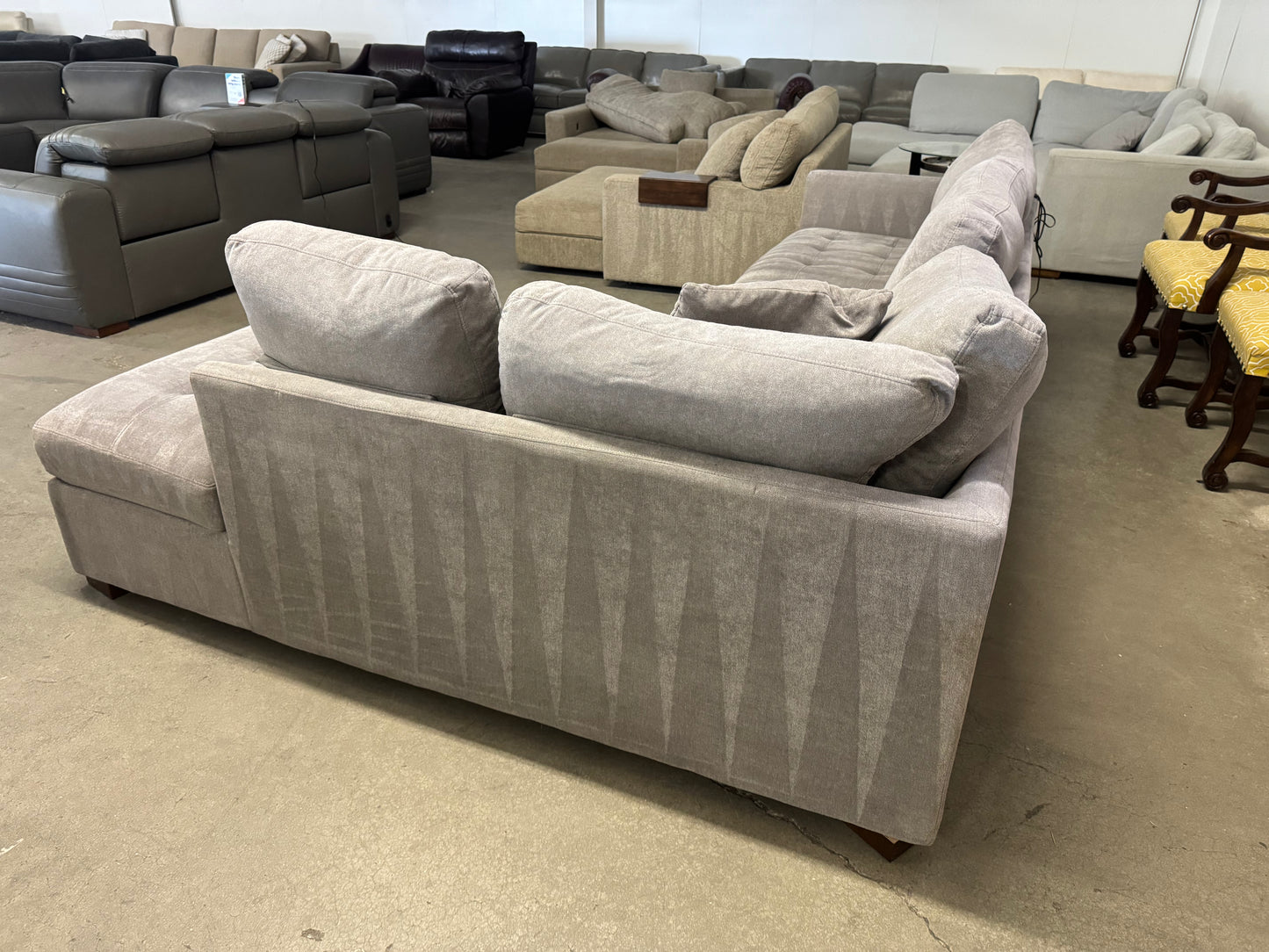 Gray L-Shaped Sectional with Two Electric Recliners (Sun fading on back)