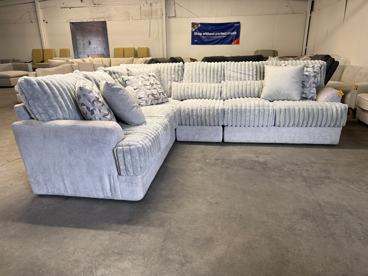 Light Gray Plush Corduroy L-Shaped Sectional Sofa