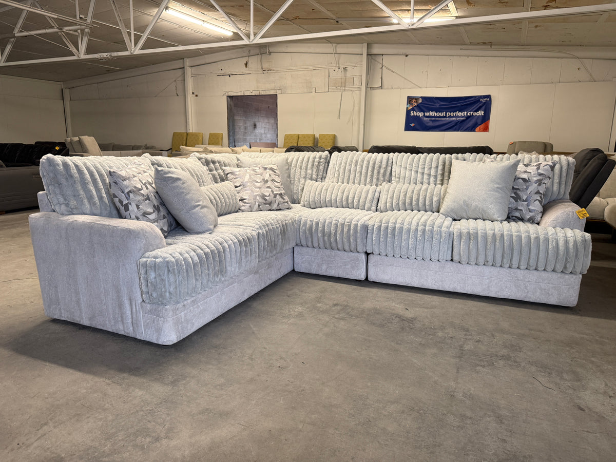 Light Gray Plush Corduroy L-Shaped Sectional Sofa