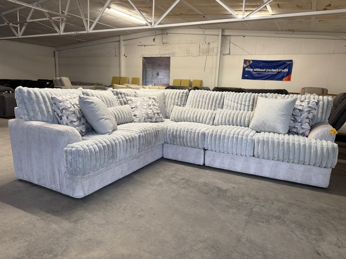 Light Gray Plush Corduroy L-Shaped Sectional Sofa