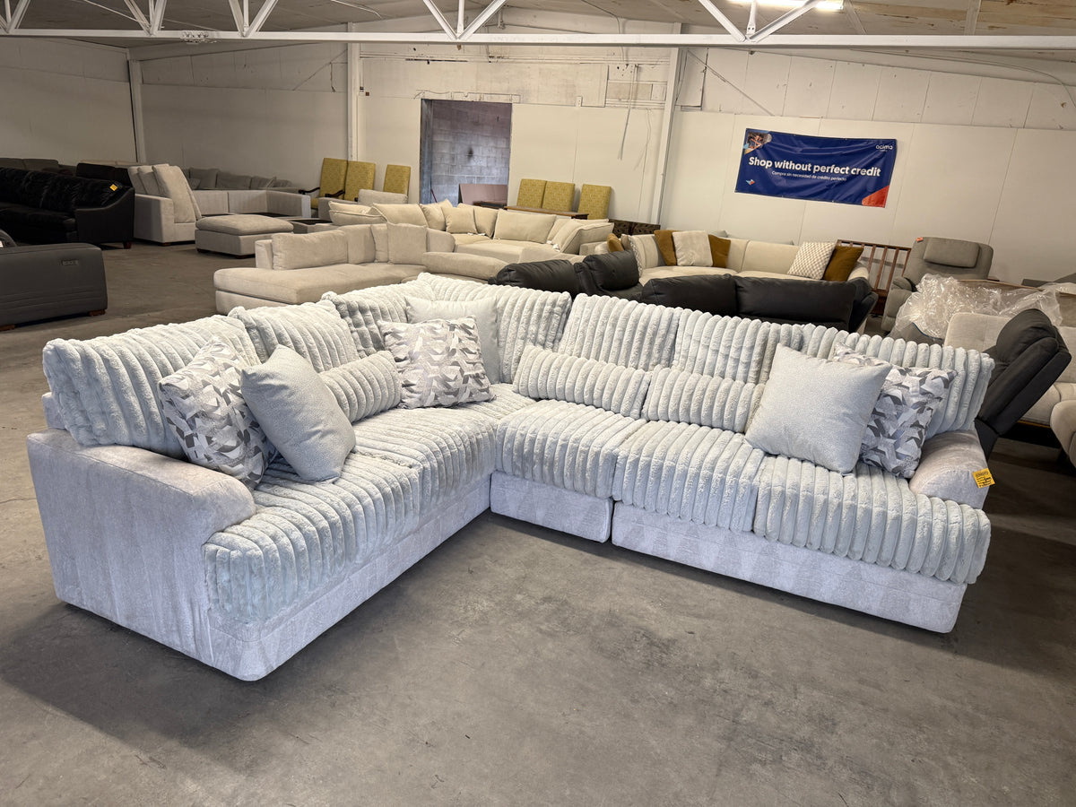 Light Gray Plush Corduroy L-Shaped Sectional Sofa