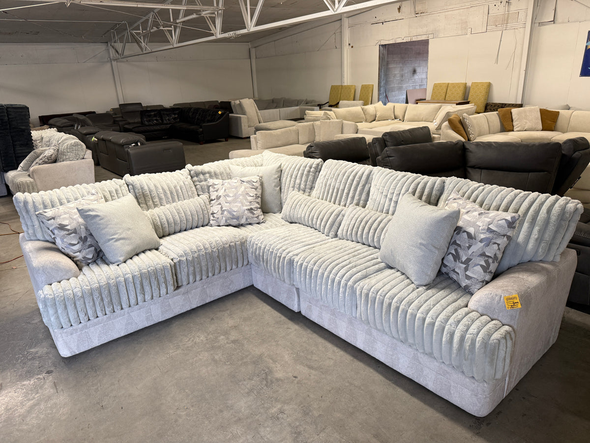 Light Gray Plush Corduroy L-Shaped Sectional Sofa