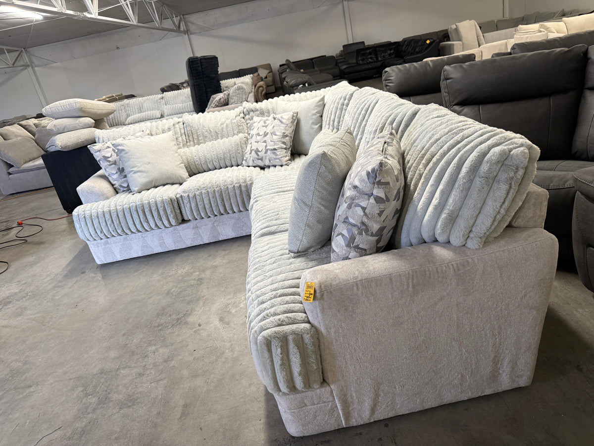Light Gray Plush Corduroy L-Shaped Sectional Sofa